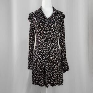 Long Sleeve Black Button Up Peasant Dress